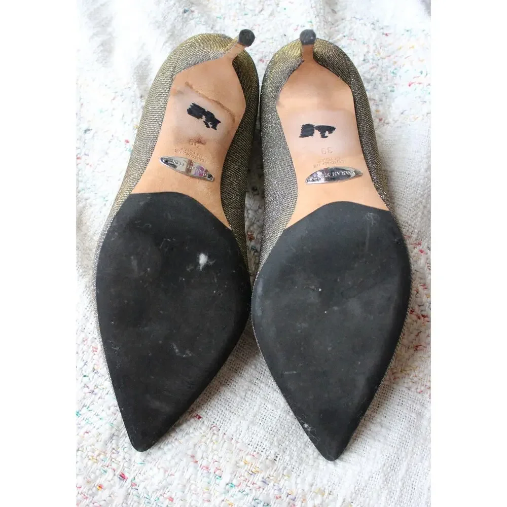Sarah Flint Perfect Pump 100 Gunmetal Lame Glitter Metallic Heels Size 39